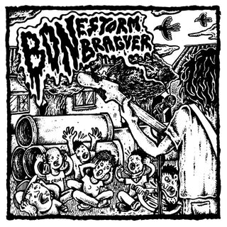 dibuix d'un concert de bonestorm amb tot de nens de públic tapant-se les oïdes